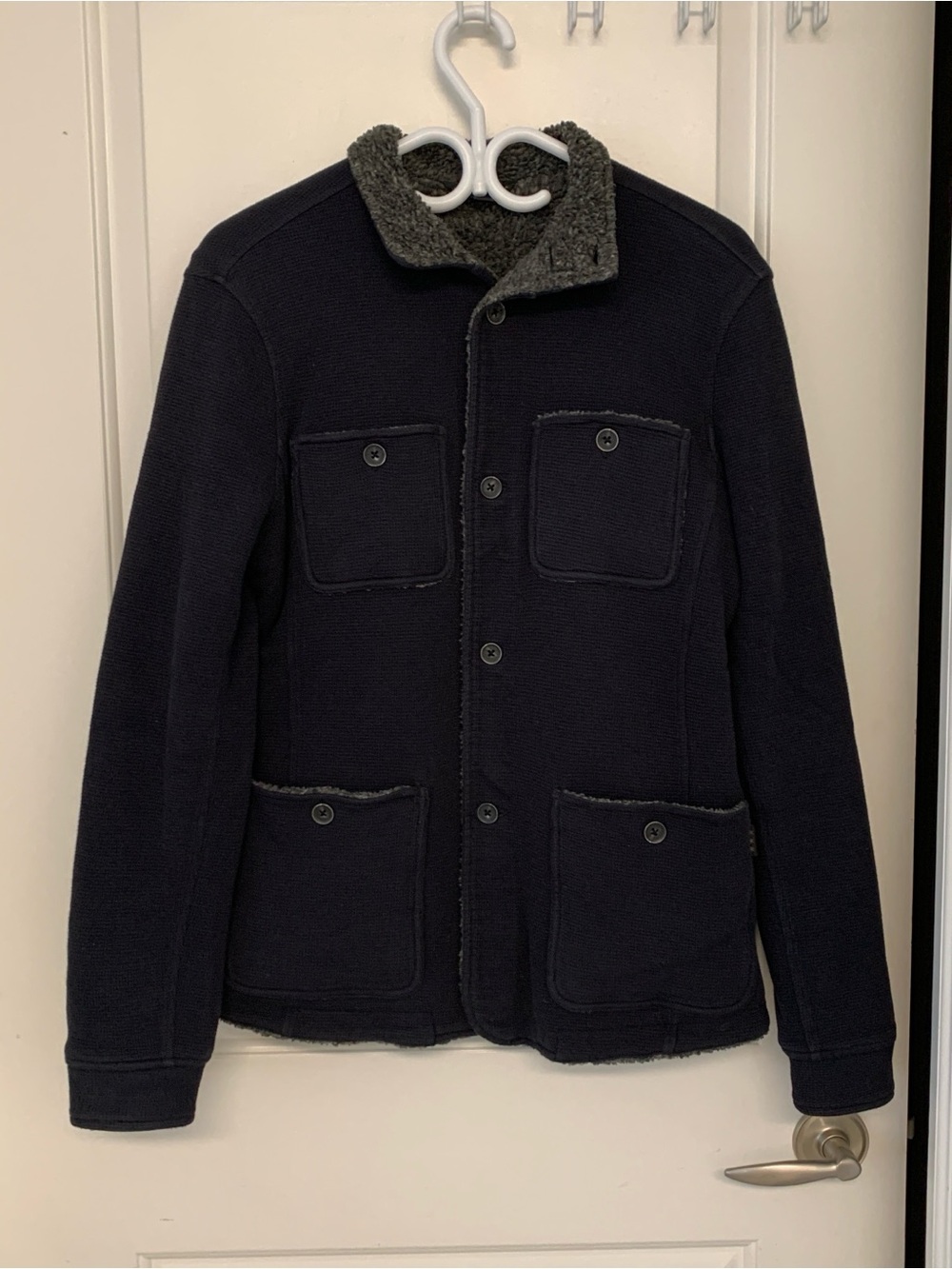 John Varvatos Sherpa Lined Shacket Medium Waffle Knit Elbow Patch Utility Field